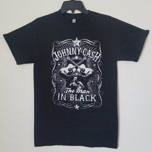 New "Johnny Cash – The Man In Black" Unisex Silkscreen T-Shirt Small–2XL
